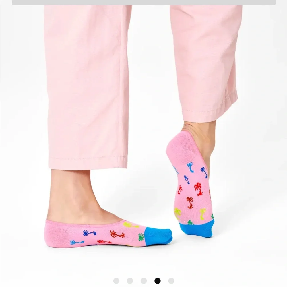 NWT Happy Socks Pink Palm Liner Socks